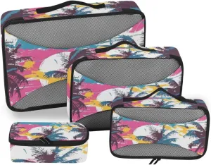Packing Cubes for Travel 4 Set Hawaii Palm Trees Colorful Beach Luggage Set Suitcase Organizer Bags Mesh Accessories Storage Pouch Toiletry Packing Cubes