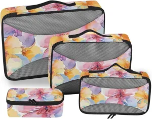 Packing Cubes for Travel 4 Set Muted Color Flower Blue Luggage Set Suitcase Organizer Bags Mesh Accessories Storage Pouch Toiletry Packing Cubes