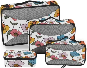 Packing Cubes for Travel 4 Set Muted Color Wildflowers Luggage Set Suitcase Organizer Bags Mesh Accessories Storage Pouch Toiletry Packing Cubes