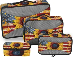 Packing Cubes for Travel 4 Set National Flag America Sunflower Luggage Set Suitcase Organizer Bags Mesh Accessories Storage Pouch Toiletry Packing Cubes