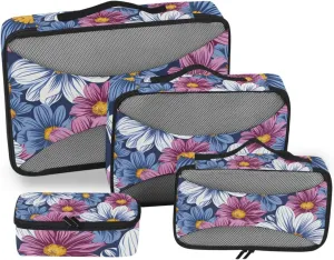 Packing Cubes for Travel 4 Set Rainbow Daisy Color Flower Sunflower Luggage Set Suitcase Organizer Bags Mesh Accessories Storage Pouch Toiletry Packing Cubes