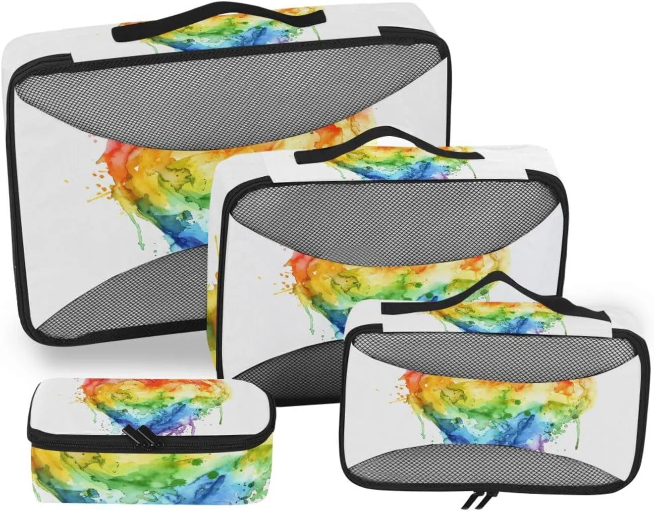 Packing Cubes for Travel 4 Set Rainbow Heart Lovely Luggage Set Suitcase Organizer Bags Mesh Accessories Storage Pouch Toiletry Packing Cubes