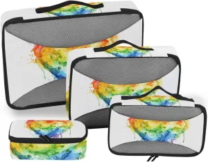 Packing Cubes for Travel 4 Set Rainbow Heart Lovely Luggage Set Suitcase Organizer Bags Mesh Accessories Storage Pouch Toiletry Packing Cubes