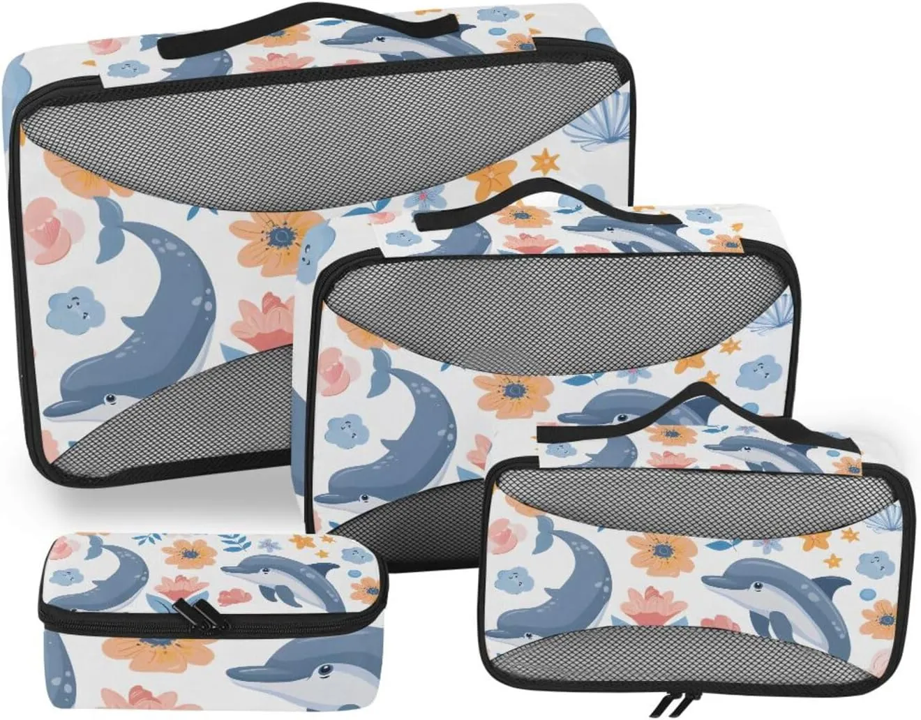 Packing Cubes for Travel 4 Set Sea Dolphin Ocean Animals Luggage Set Suitcase Organizer Bags Mesh Accessories Storage Pouch Toiletry Packing Cubes