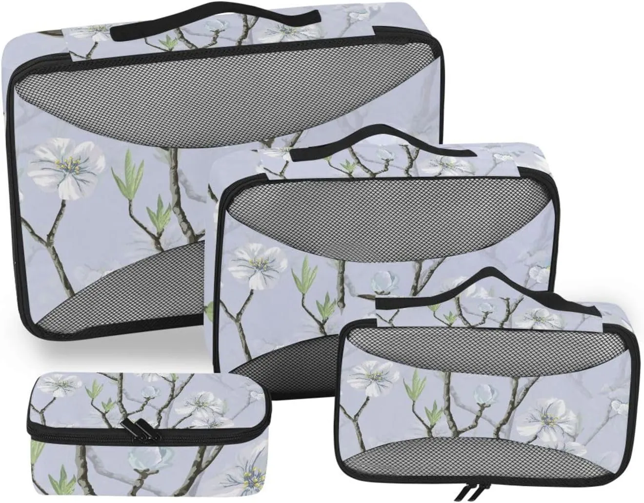 Packing Cubes for Travel 4 Set White Cherry Blossoms Purple Luggage Set Suitcase Organizer Bags Mesh Accessories Storage Pouch Toiletry Packing Cubes