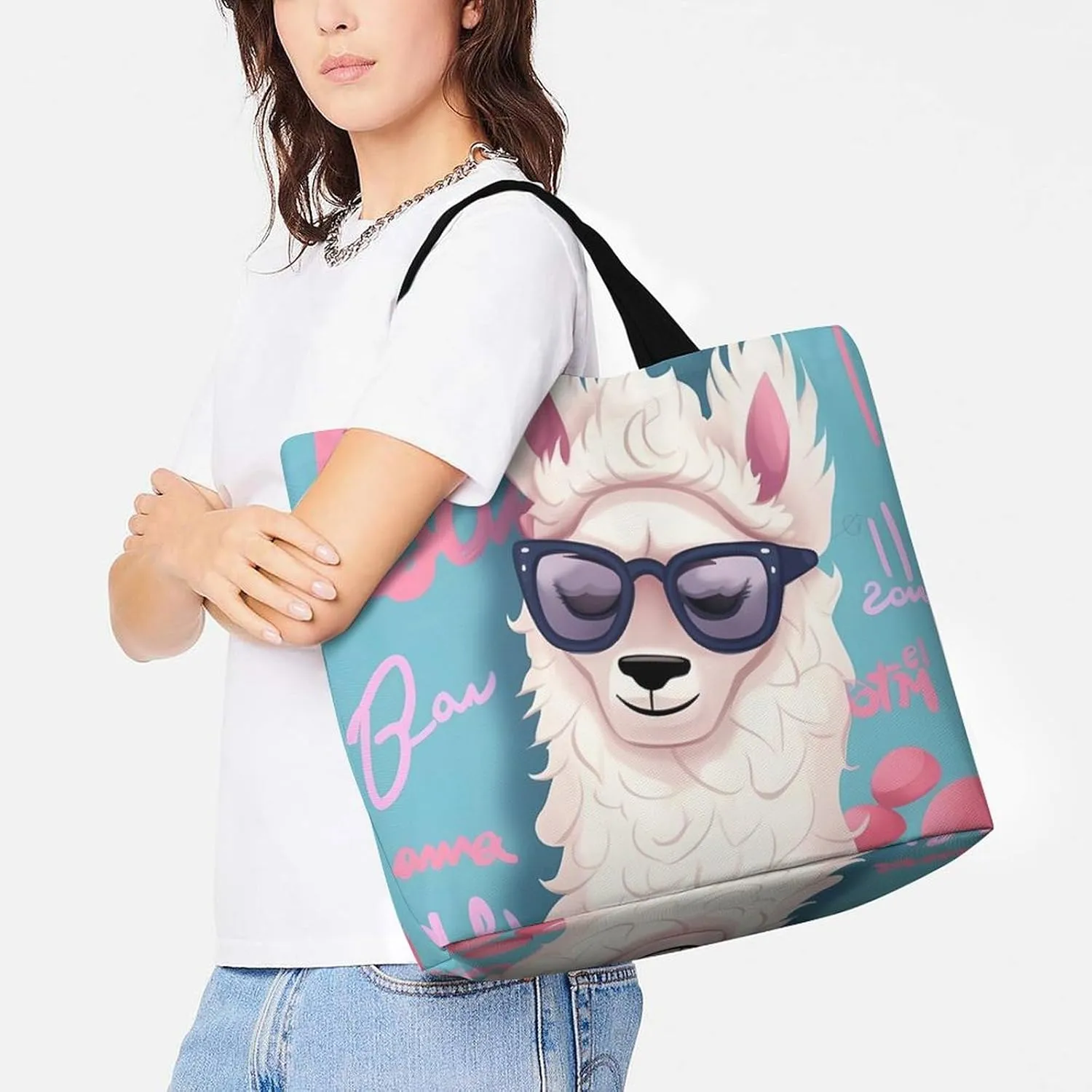 Painting Flower Pigs Beach Bag Reusable Tote Bag Foldable Grocery Bags Women Shopping Bags for Daily Essentials