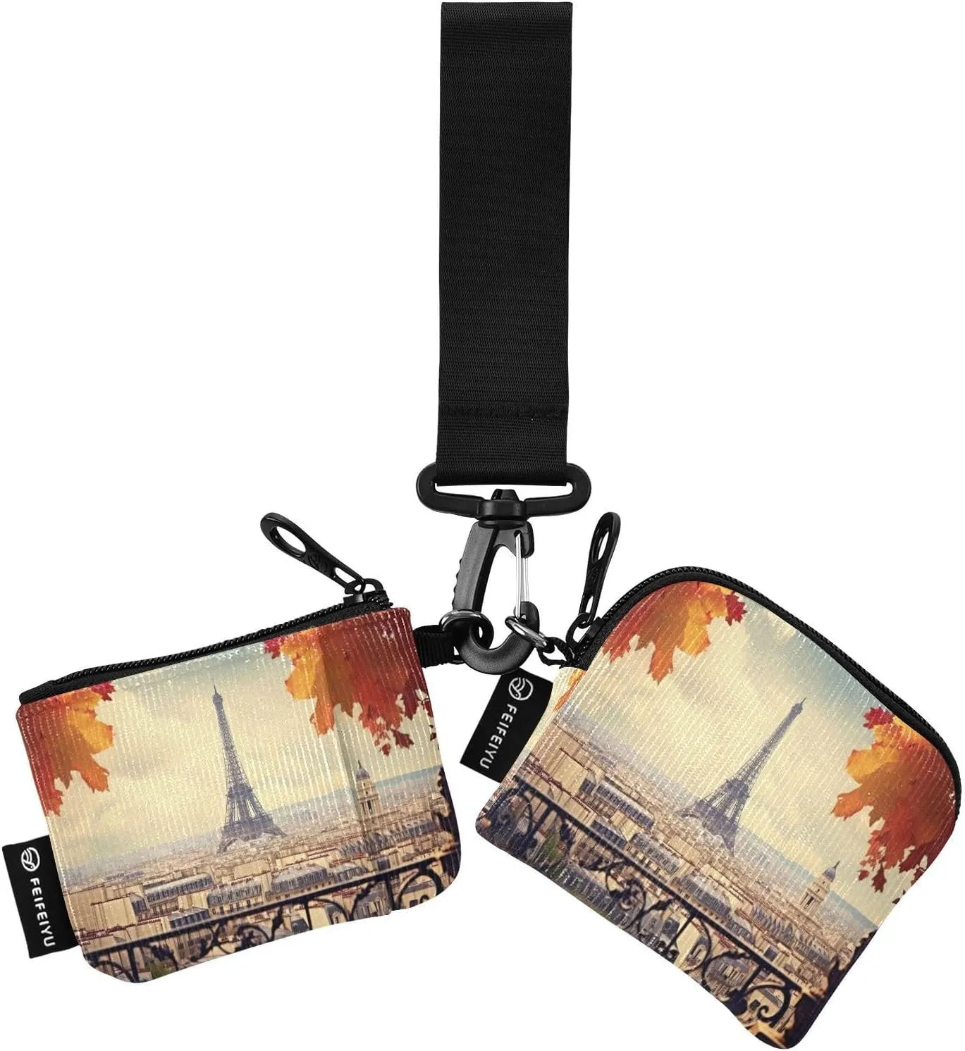 Paris Eiffel Tower Zip Around Wristlet Wallet for Women Portable Detachable Dual Pocket Keychain Wallet Wrist Wallet