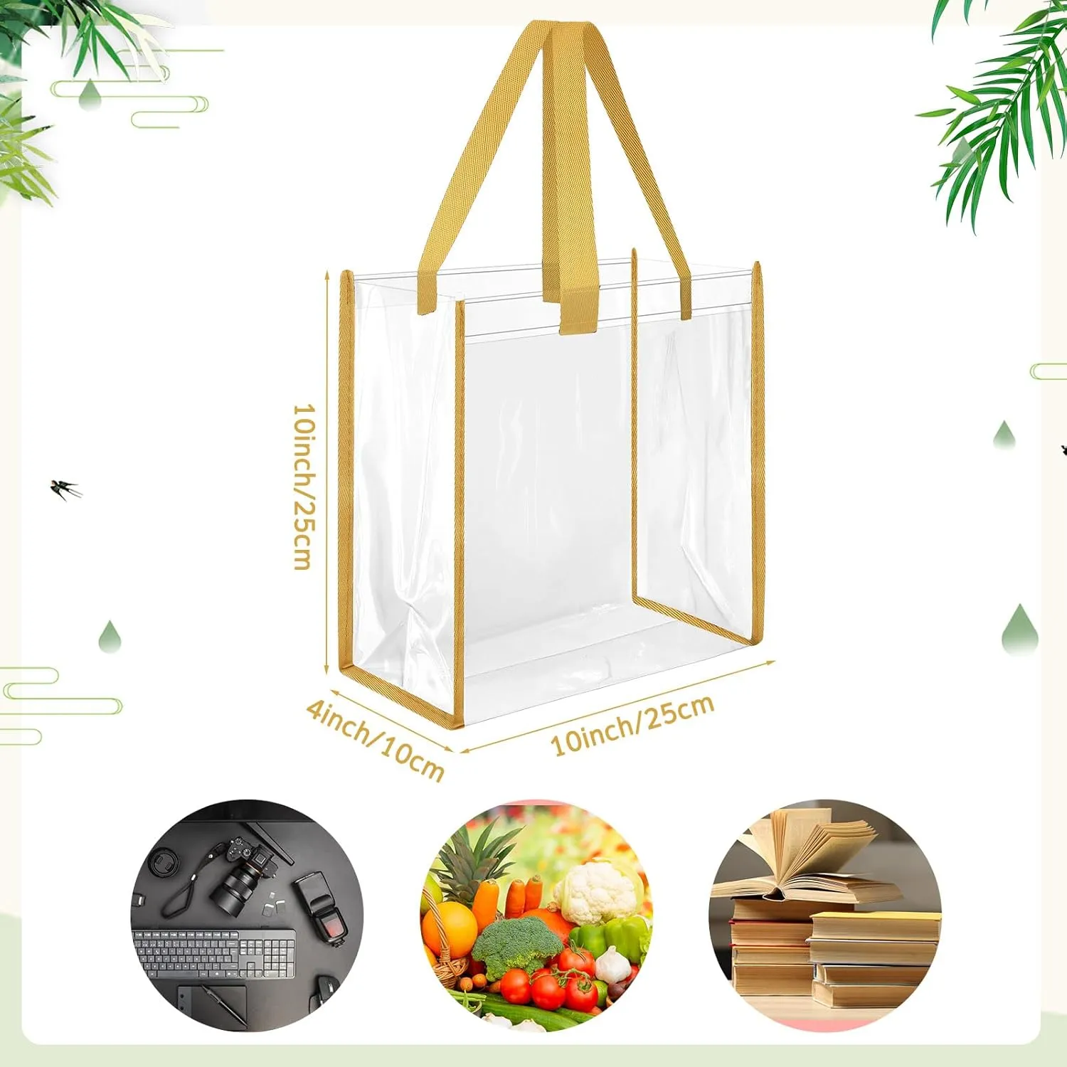 Paterr 20 Pack Plastic Clear Tote Bags 10 x 10 x 4 Inch Stadium Approved Gift Bag with Handles for Women Sports Work Travel