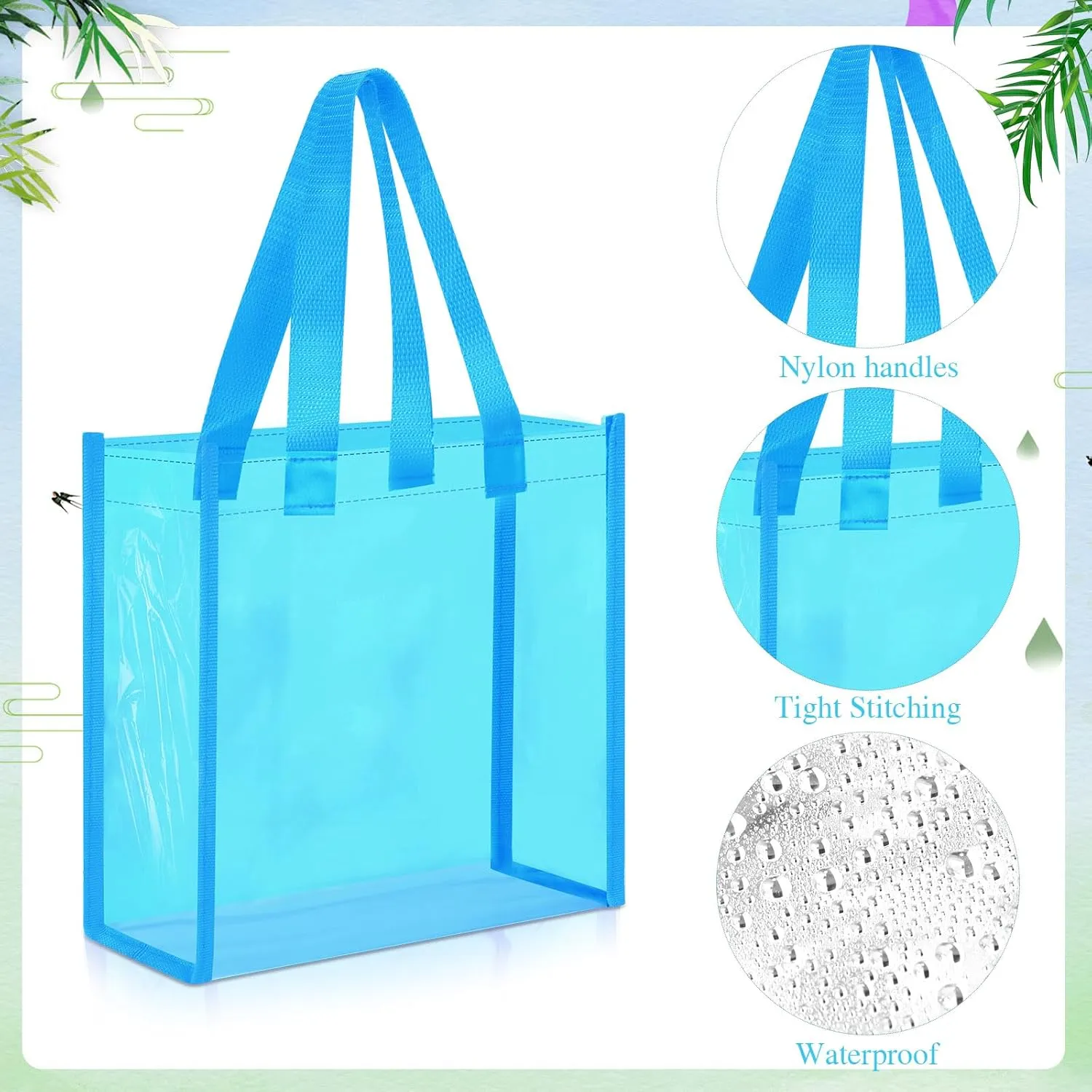 Paterr 20 Pack Plastic Clear Tote Bags 10 x 10 x 4 Inch Stadium Approved Gift Bag with Handles for Women Sports Work Travel