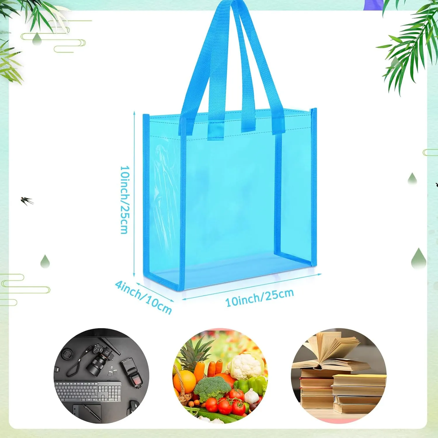 Paterr 20 Pack Plastic Clear Tote Bags 10 x 10 x 4 Inch Stadium Approved Gift Bag with Handles for Women Sports Work Travel