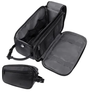 PAVILIA Toiletry Bag for Men, Travel Essentials Shaving Dopp Kit, Mens Travel Bag Toiletries Organizer Case for Grooming, PU Leather Water Resistant Cosmetic Bag Pouch (Black)