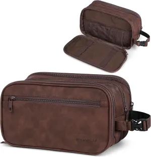 PAVILIA Toiletry Bag for Men, Travel Toiletries Bag | Water-resistant Dopp Kit, PU Leather Shaving Pouch Organizer for Accessories, Cosmetic, Hygiene, Grooming Essentials (Black)