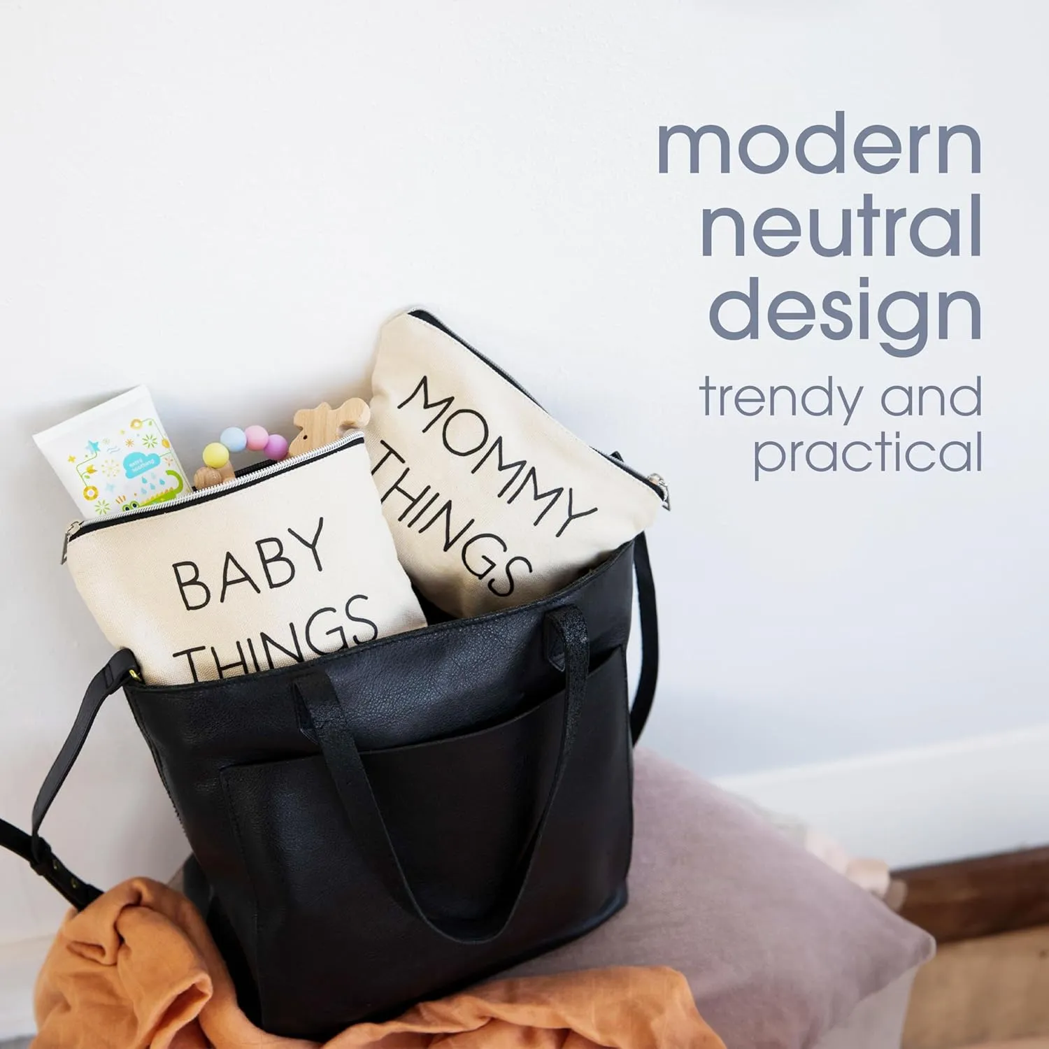 Pearhead Mommy and Baby Canvas Pouch Set, Gift For New Moms, Matching Travel Cases for New Mothers and Expecting Moms, Minimalist Cosmetic and Accessory Bag, Set of 2