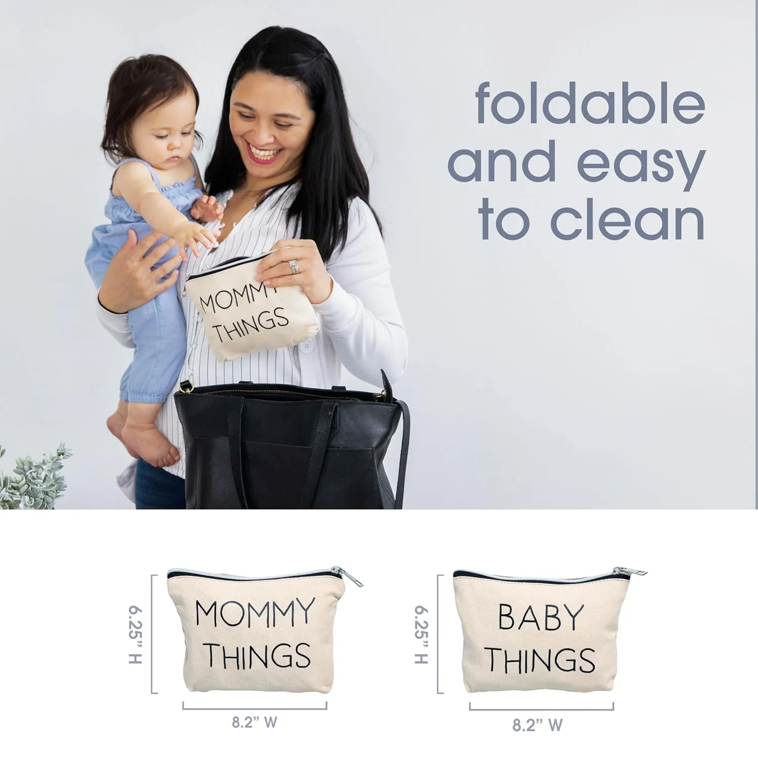 Pearhead Mommy and Baby Canvas Pouch Set, Gift For New Moms, Matching Travel Cases for New Mothers and Expecting Moms, Minimalist Cosmetic and Accessory Bag, Set of 2