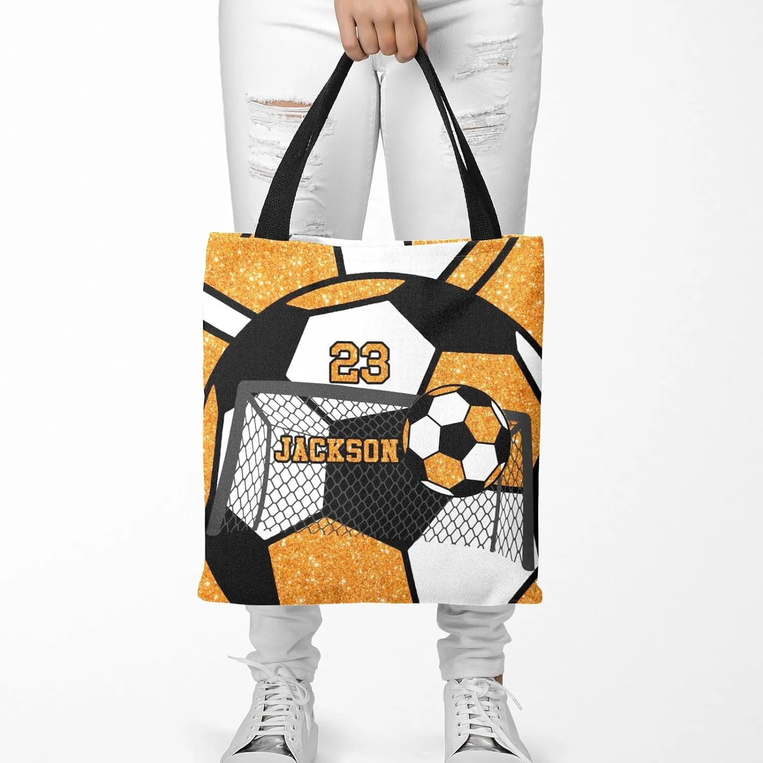 Personalized Name Gym Sport Soccer Ball Red Handbag Gift Bags Christmas Treat Bags for Holiday Party Gift Bags