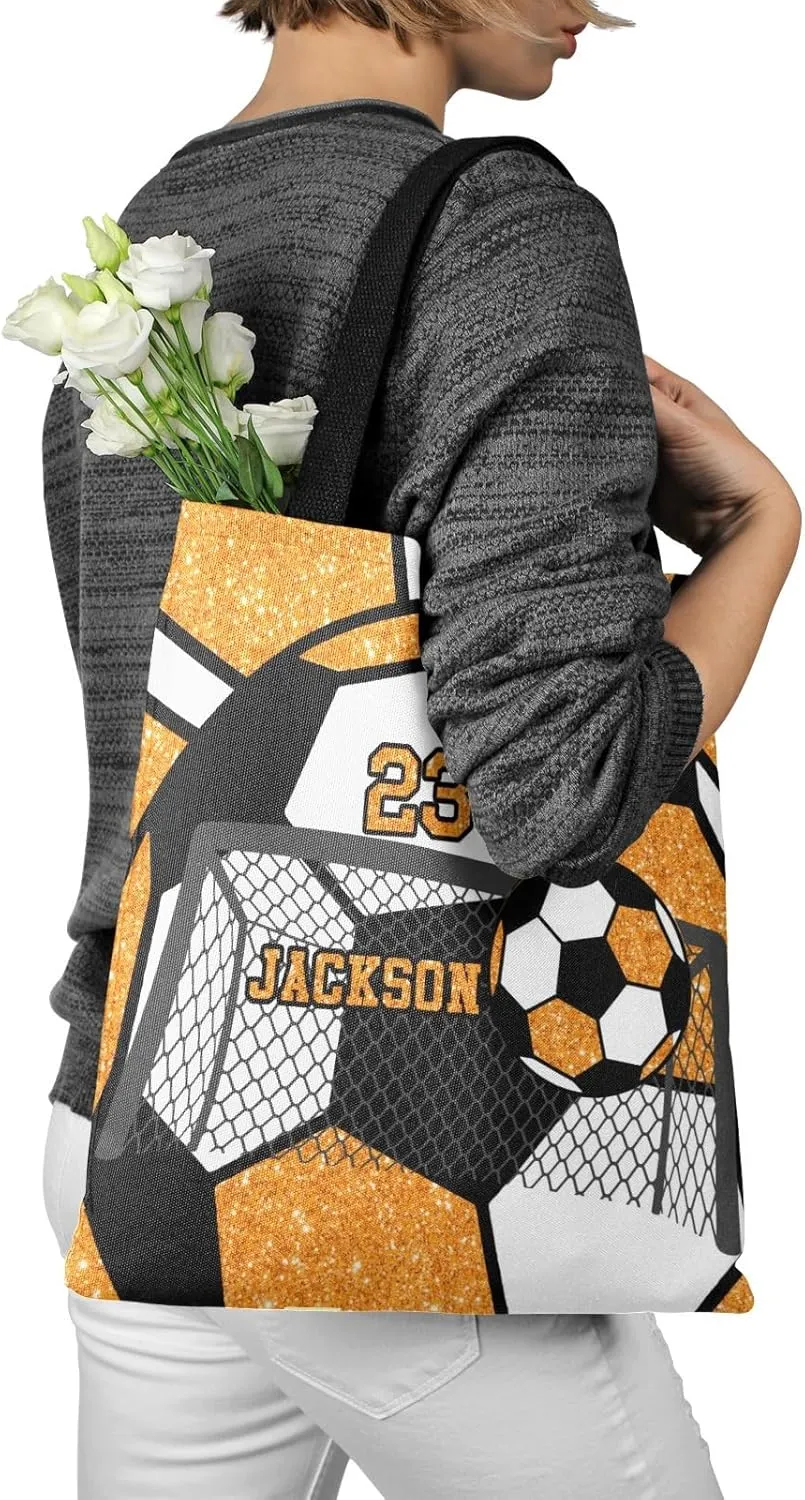 Personalized Name Gym Sport Soccer Ball Red Handbag Gift Bags Christmas Treat Bags for Holiday Party Gift Bags
