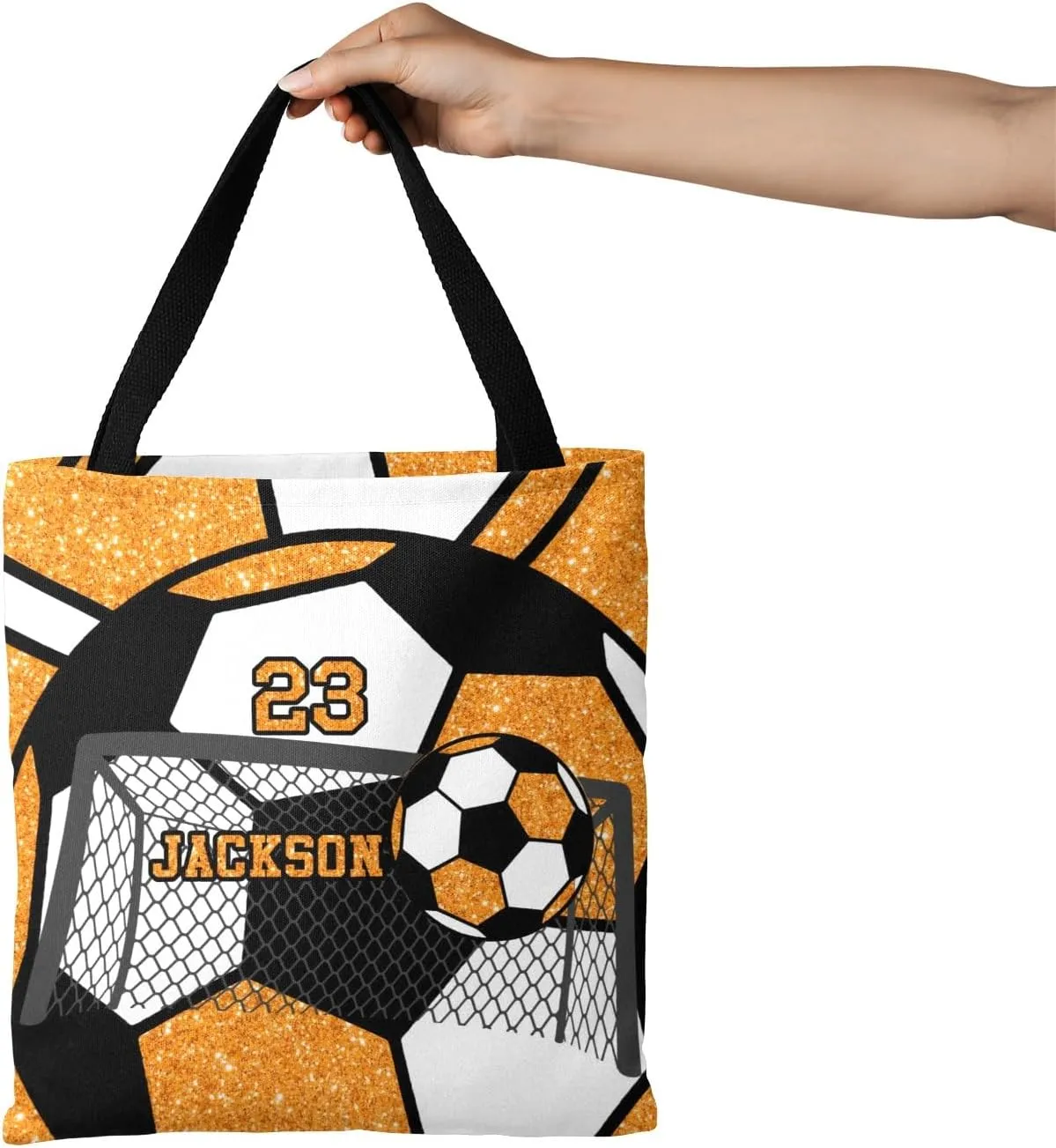 Personalized Name Gym Sport Soccer Ball Red Handbag Gift Bags Christmas Treat Bags for Holiday Party Gift Bags