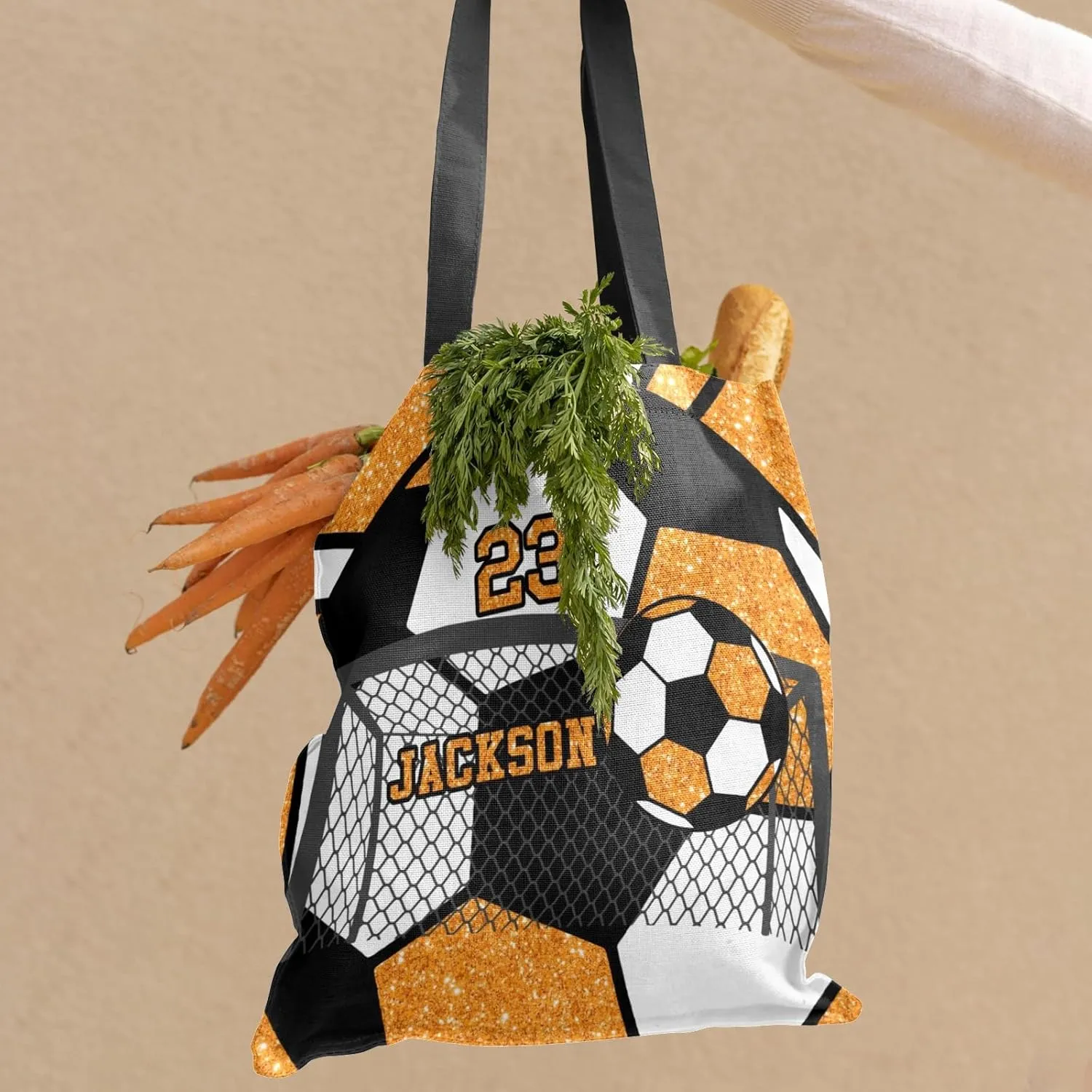 Personalized Name Gym Sport Soccer Ball Red Handbag Gift Bags Christmas Treat Bags for Holiday Party Gift Bags