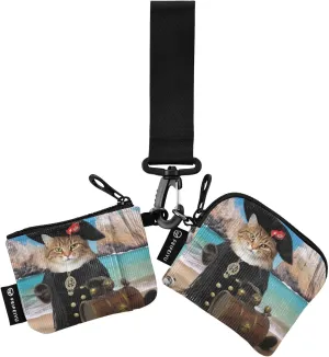 Pirate Captain Cat Zip Around Wristlet Wallet for Women Portable Detachable Dual Pocket Keychain Wallet Wrist Wallet