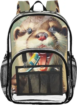 Playful Otter Teeth White Backpack for School, Clear Plastic Bag, Kid Backpack, Clear Bag
