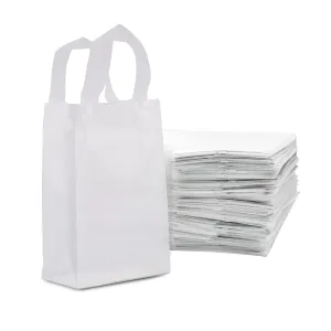 Prime Line Packaging Clear Gift Bags with Handles, Frosted White Plastic Shopping Totes for Small Business, Boutiques, Retail, Bulk, 6x3x9 50 Pack
