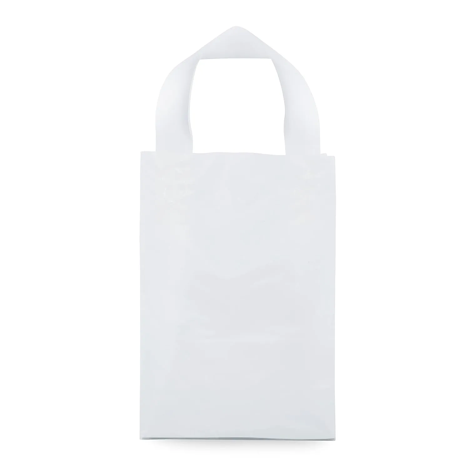 Prime Line Packaging Clear Gift Bags with Handles, Frosted White Plastic Shopping Totes for Small Business, Boutiques, Retail, Bulk, 6x3x9 50 Pack