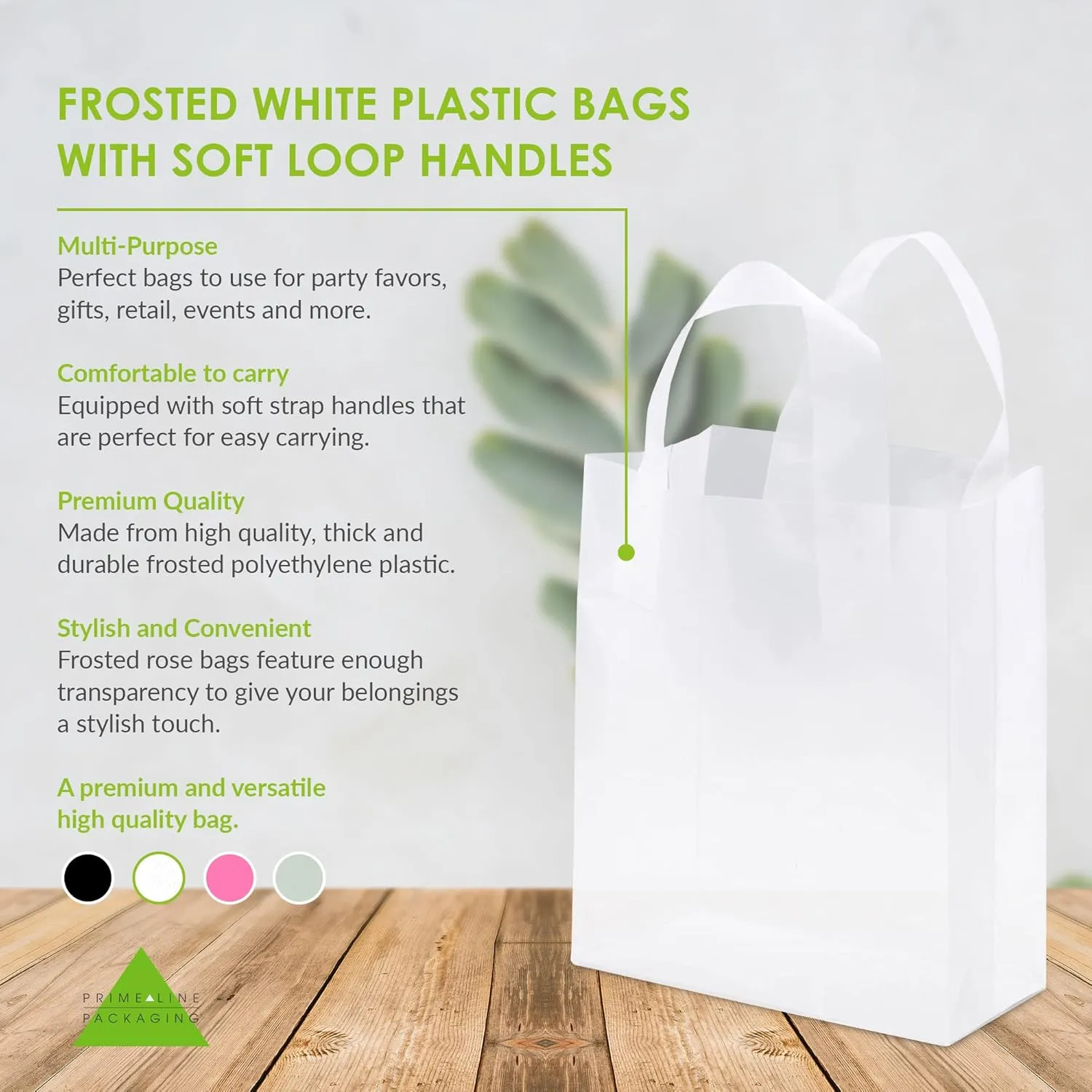 Prime Line Packaging Clear Plastic Bags with Handles for Small Business, Welcome Goodie, Frosted Gift Tote for Boutiques, Events, Bulk, 8x4x10 50 Pack