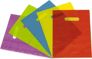 Prime Line Packaging Colored Plastic Gift Bags with Handles, 2 Mil Die Cut, for Retail, Small Businesses, Merchandise, Favors, Bulk - 9x12, 50 Pack