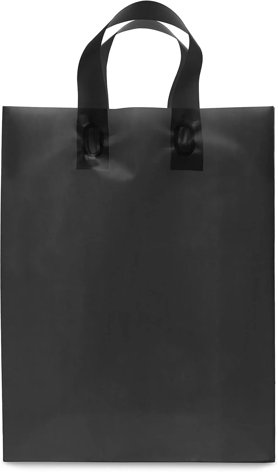 Prime Line Packaging Plastic Gift Bags with Handles, Medium Shopping Tote for Small Business, Boutiques, Reusable, Black Frosted, 10x5x13 100 Pack