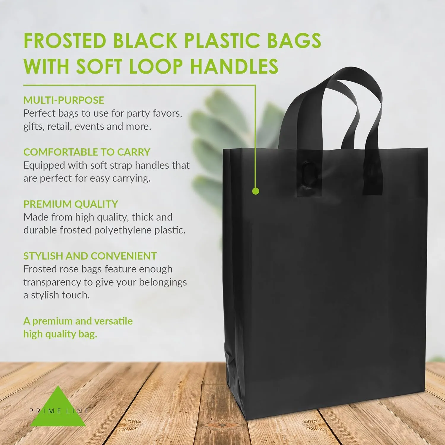 Prime Line Packaging Plastic Gift Bags with Handles, Medium Shopping Tote for Small Business, Boutiques, Reusable, Black Frosted, 10x5x13 100 Pack