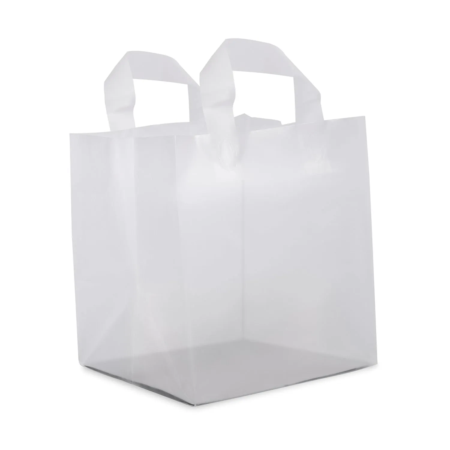 Prime Line Packaging White Plastic Bags with Handles, Small Frosted Bags for Boutique, Shopping, Business, Retail, Takeout Use, Bulk, 9x8x10, 100 Pack
