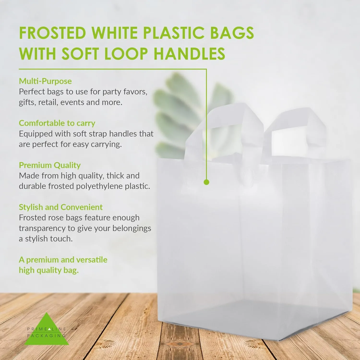 Prime Line Packaging White Plastic Bags with Handles, Small Frosted Bags for Boutique, Shopping, Business, Retail, Takeout Use, Bulk, 9x8x10, 100 Pack