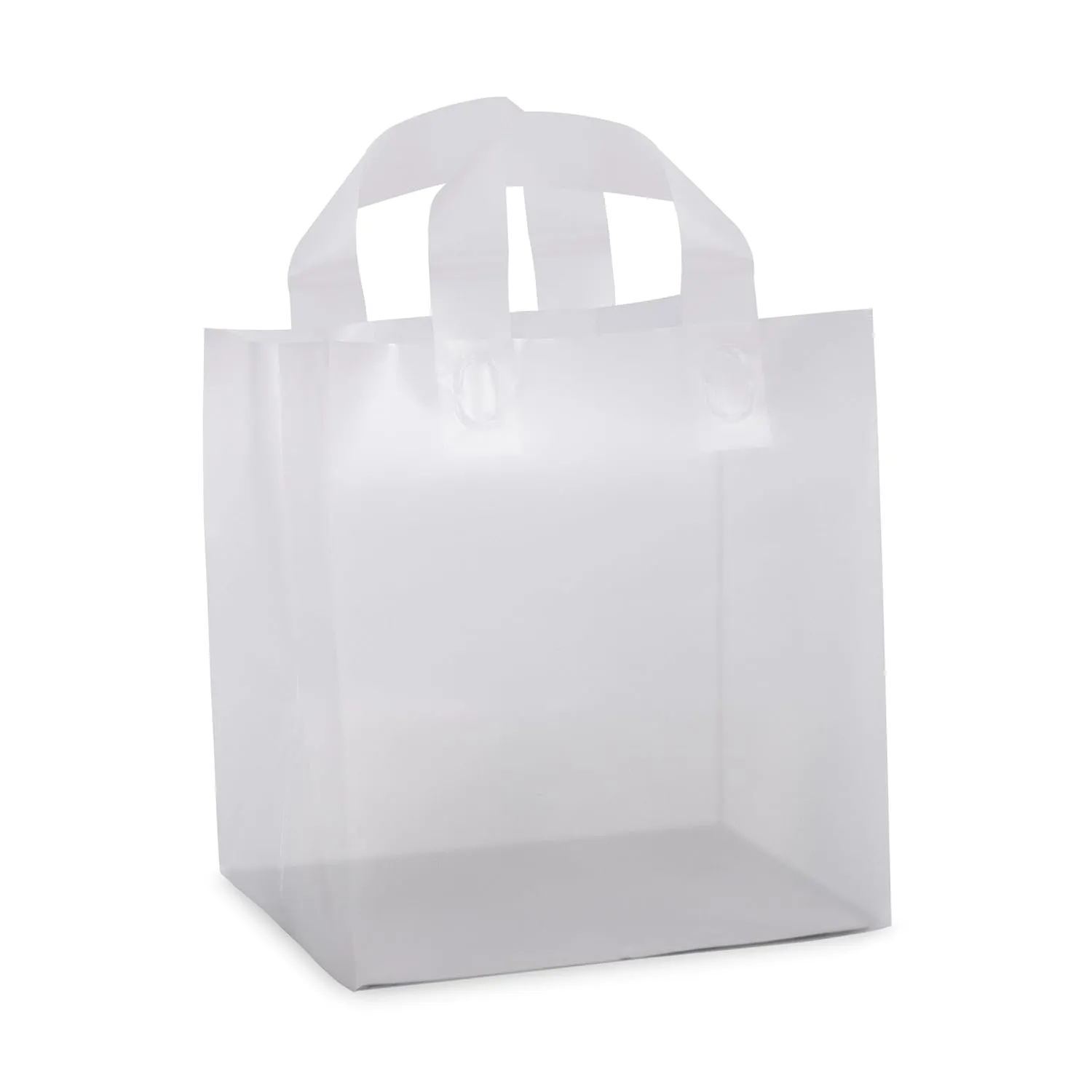 Prime Line Packaging White Plastic Bags with Handles, Small Frosted Bags for Boutique, Shopping, Business, Retail, Takeout Use, Bulk, 9x8x10, 100 Pack
