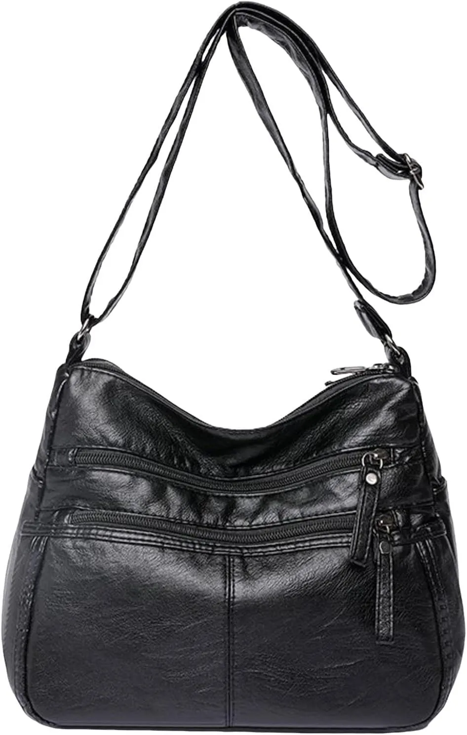Pu Leather Tote Fashion Casual Women's Retro Soft Leather Zipper Double Pocket Shoulder Messenger Bag