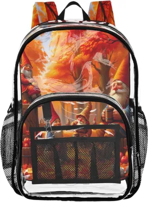 Pumpkin Gnome Fest Kids Backpack, Clear Plastic Bag, Transparent Bag, Clear Backpack for Girls