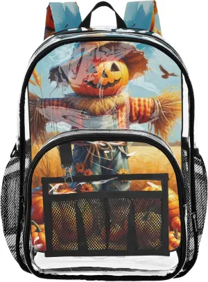 Pumpkin Scarecrow Kids Backpacks, Clear Plastic Bag, Clear Backpacks for School, Kids Backpacks for Girls