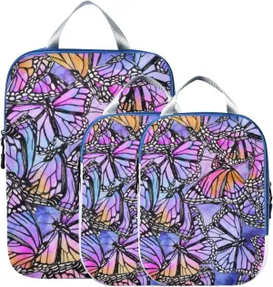 Purple Butterfly Compression Packing Cubes for Travel Packing Organizers Backpack 3 Pack Luggage Travel Essentials Carry Must Haves Waterproof Suitcase Storage Bags
