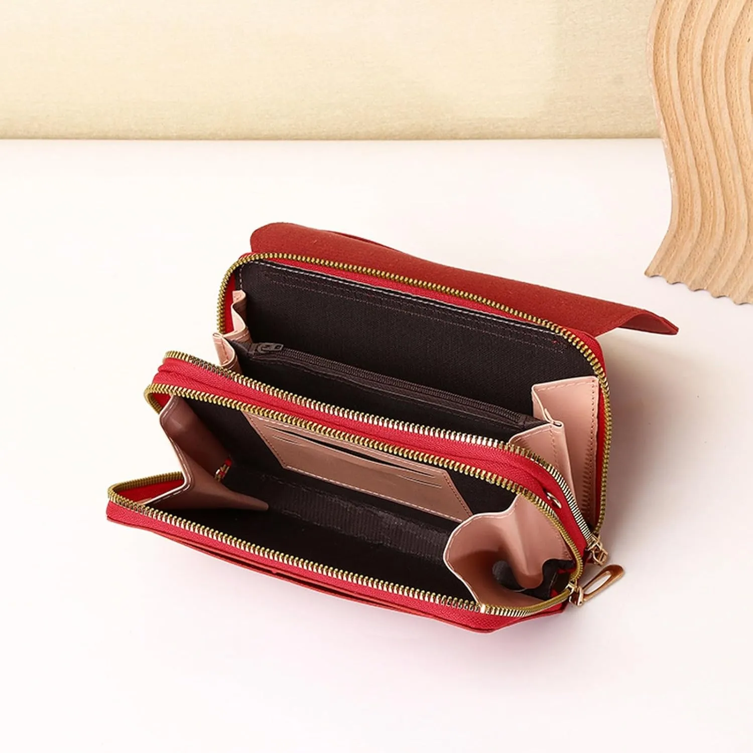 Purses for Women Mobile Phone Bag Button Hood One Shoulder Double Layer Wallet Crossbody Bag