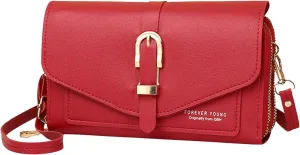 Purses for Women Mobile Phone Bag Button Hood One Shoulder Double Layer Wallet Crossbody Bag