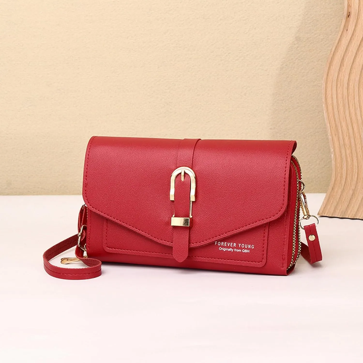 Purses for Women Mobile Phone Bag Button Hood One Shoulder Double Layer Wallet Crossbody Bag