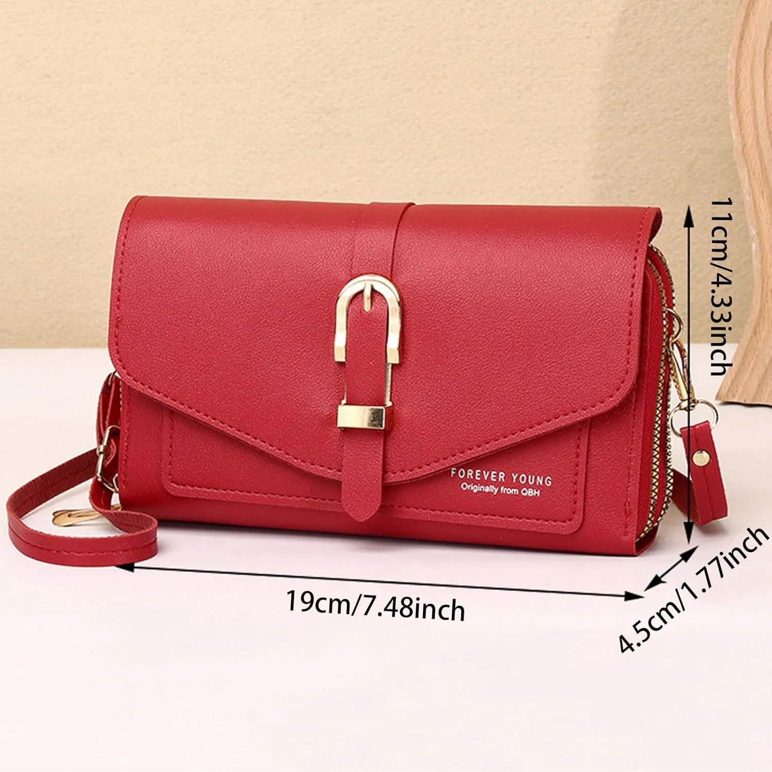 Purses for Women Mobile Phone Bag Button Hood One Shoulder Double Layer Wallet Crossbody Bag