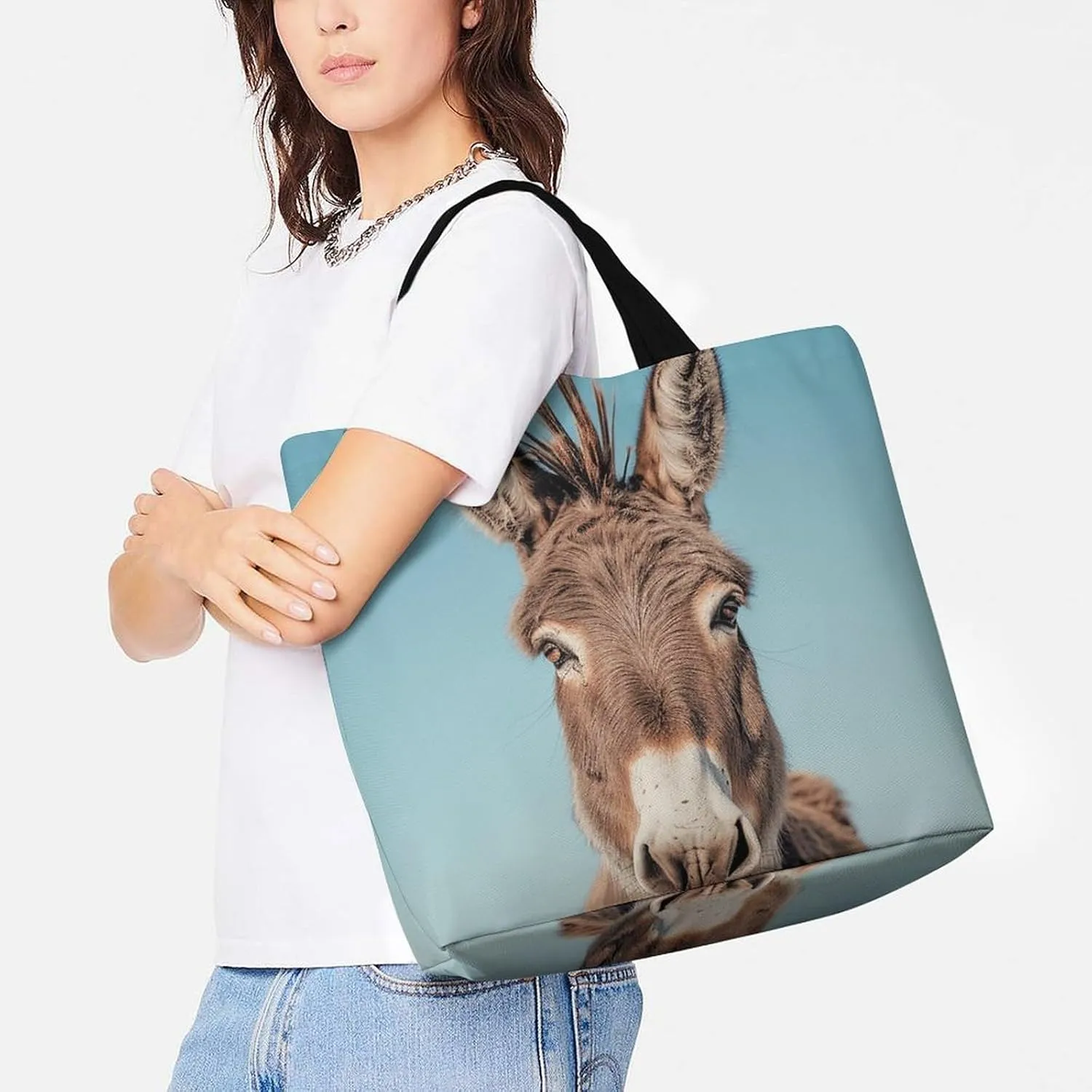 Real Image of Donkey Beach Bag Reusable Tote Bag Foldable Grocery Bags Women Shopping Bags for Daily Essentials