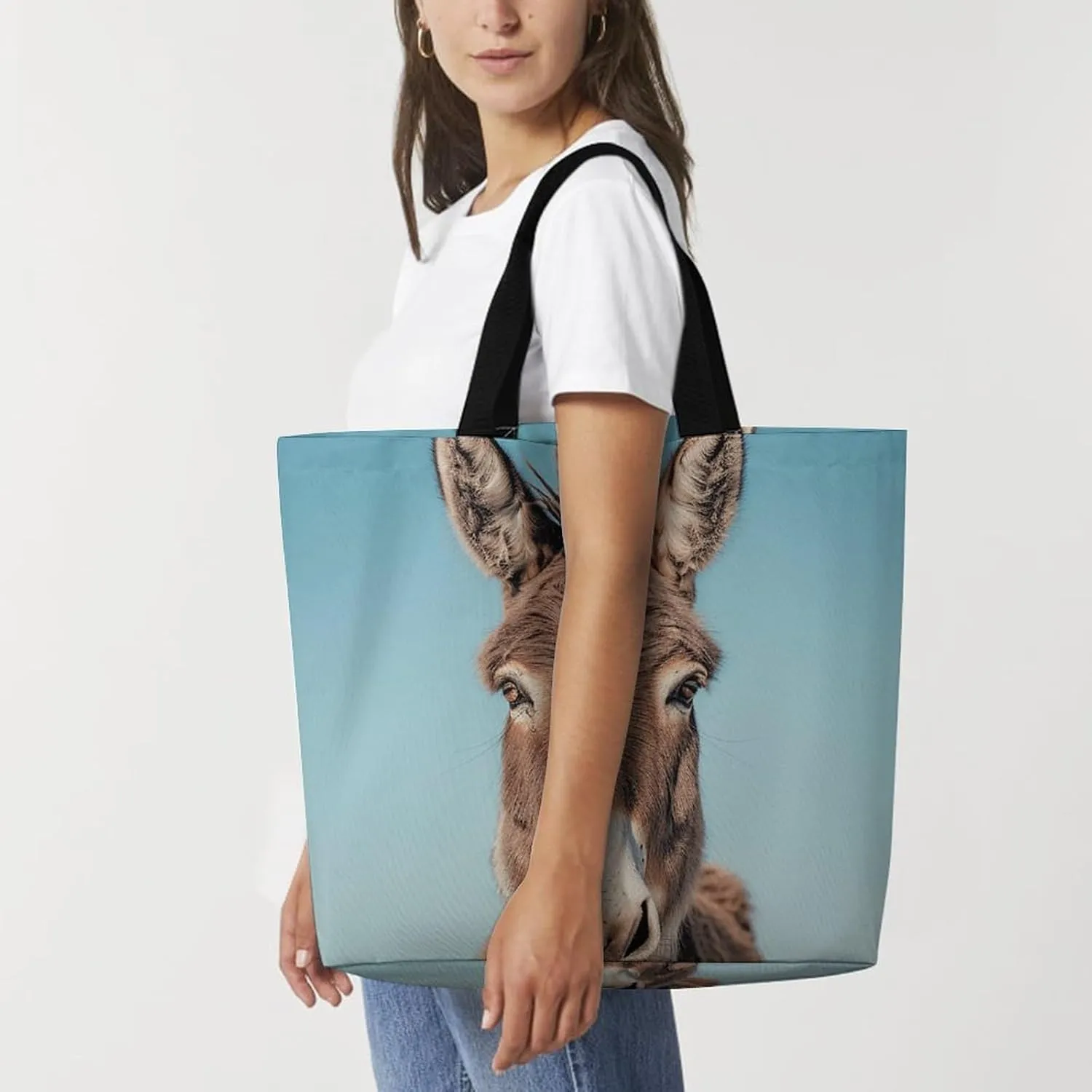 Real Image of Donkey Beach Bag Reusable Tote Bag Foldable Grocery Bags Women Shopping Bags for Daily Essentials