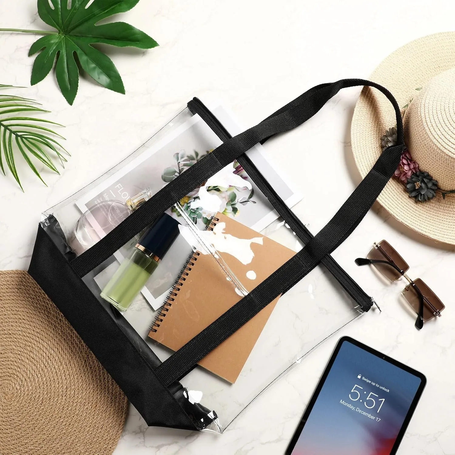Reginary 8 Pieces Clear Tote Bags Shoulder Handbag Security Approved See Through Bag with Zipper Closure for Travel Work