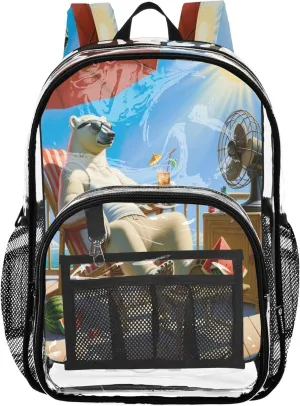 Relaxed Bear Summer Yellow Backpack for School Girls, Clear Plastic Bag, Kid Backpack, Backpack Clear