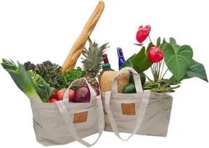 Reusable grocery bags (set of 2) Made from soft, heavy-duty canvas, these large totes are eco-friendly, foldable, and perfect utility shopping bags. Featuring durable handles and extra storage pockets