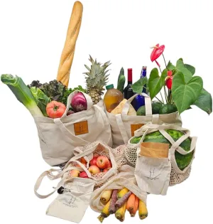 Reusable grocery bags (set of 5) Made from soft, heavy-duty canvas, these large totes are eco-friendly, foldable, and perfect utility shopping bags. Featuring durable handles and extra storage pockets
