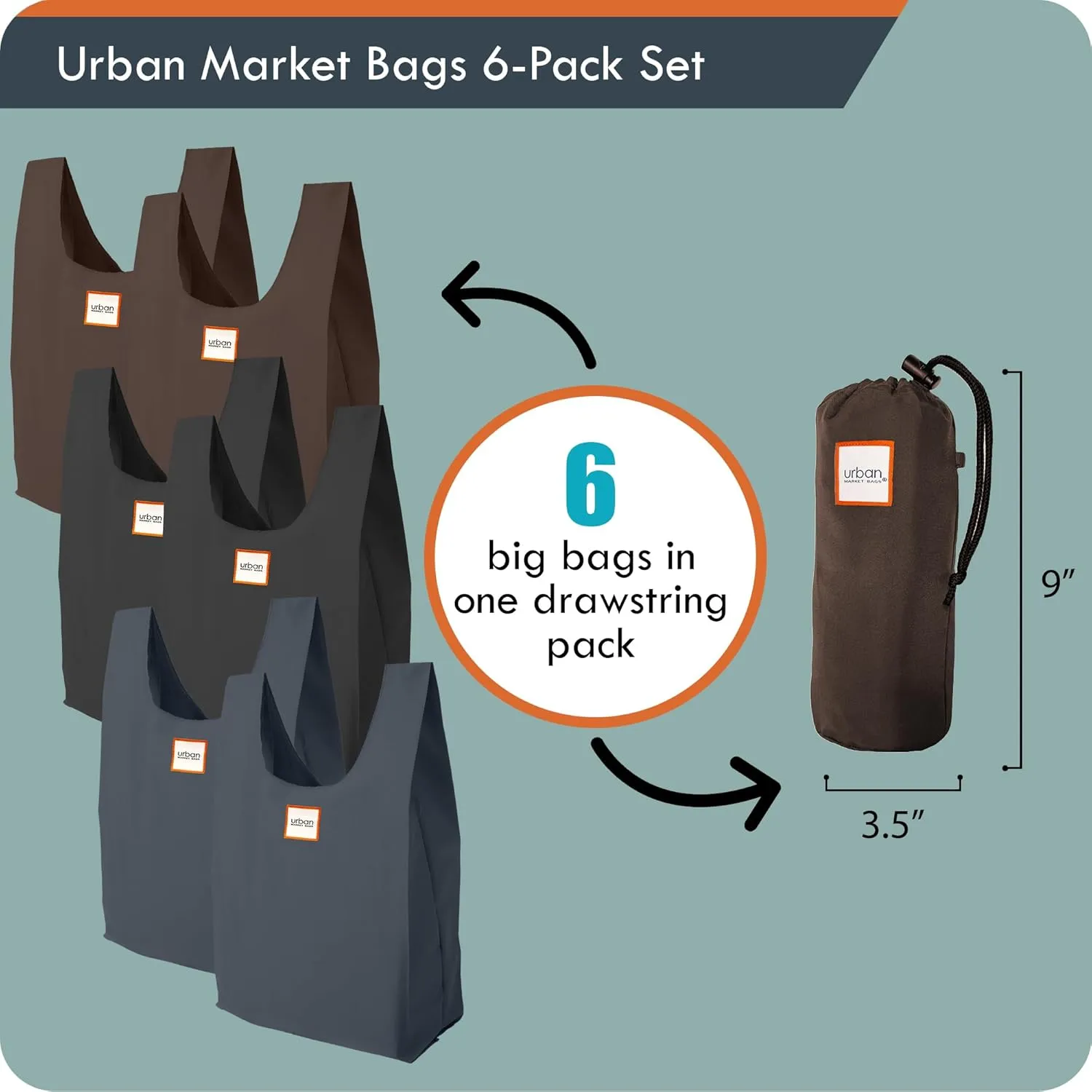 Reusable Shopping Bags, Versatile Grocery Totes, 22.5' x 12.5', Set of 6, Galaxy