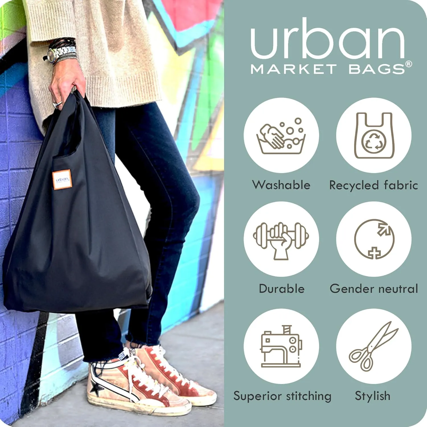 Reusable Shopping Bags, Versatile Grocery Totes, 22.5' x 12.5', Set of 6, Galaxy