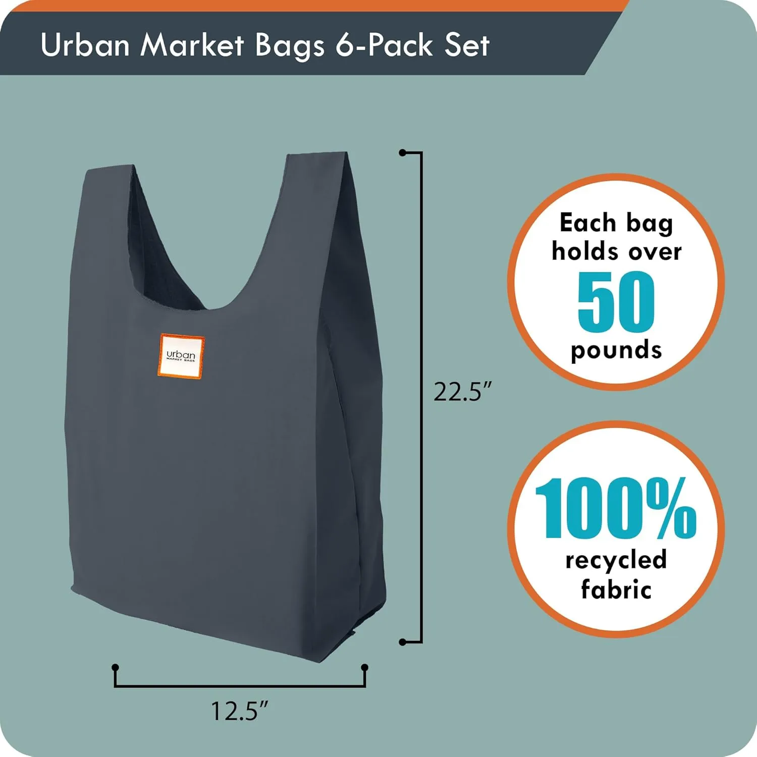 Reusable Shopping Bags, Versatile Grocery Totes, 22.5' x 12.5', Set of 6, Galaxy